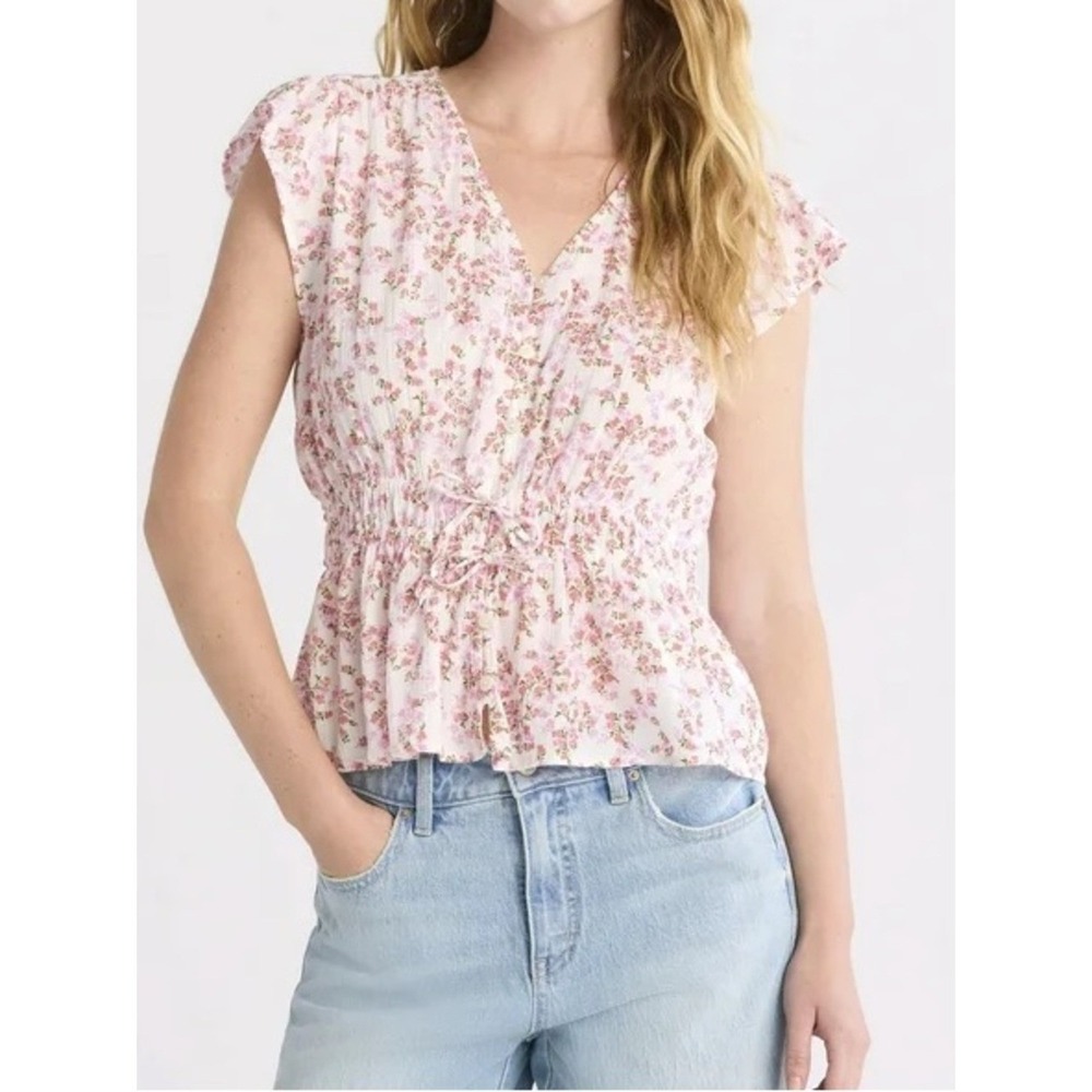 Time And Tru Women's Peplum Top with Flutter Sleeves, Size XL‎